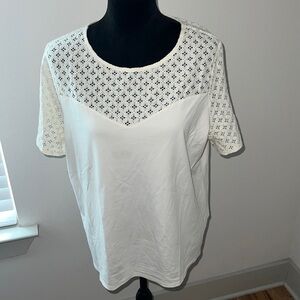 Banana Republic ivory top lace casual short sleeves round neckline Sz L